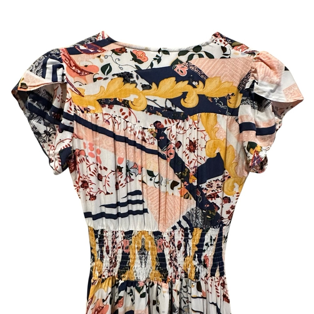 Jaase Floral Ruffle Maxi Dress Women’s Small Bohemian Flowy V Neck Short Sleeve - Picture 6 of 13